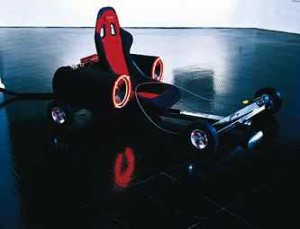 Luis  Gispert, 'Flossing', 1999.  Chrome frame, rubber wheels, race seat, neon subwoofers, amplifier, monster cable, auto alarm with remote keychain, and audio loop.  Courtesy The Bronx Museum of the Arts