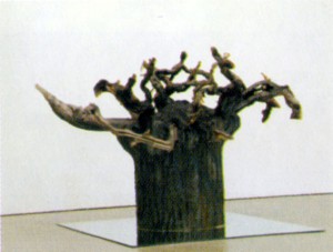 Sam Durant, Study for Strange Fruit, (Upside Down Tree, Southerrn Tree, Tree of Knowledge, 2002.  Mixed Media with Tree Root and Mirror