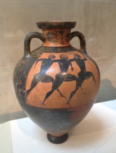 Terracotta Panathenaic prize amphora, Greek, Attic, black-figure, ca. 560 - 550 B.C.