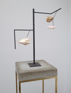 Carol Bove, Aurora, concrete, bronze, steel and seashells, 2012.