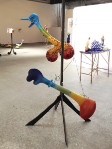 Alessandro Pessoli, Sancho Panza & Don Chiscotte, maiolica ceramics, wire & steel base, 2012.