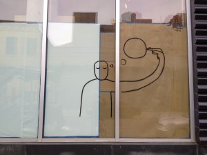 Dan Perjovschi, window installation, Lombard-Freid Gallery, 2012.