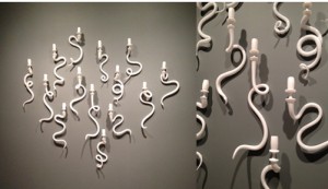 Jeff Zimmerman, Unique Serpentine Wall-Hung Light Sculptures, hand-blown and hand-shaped glass, 2009.
